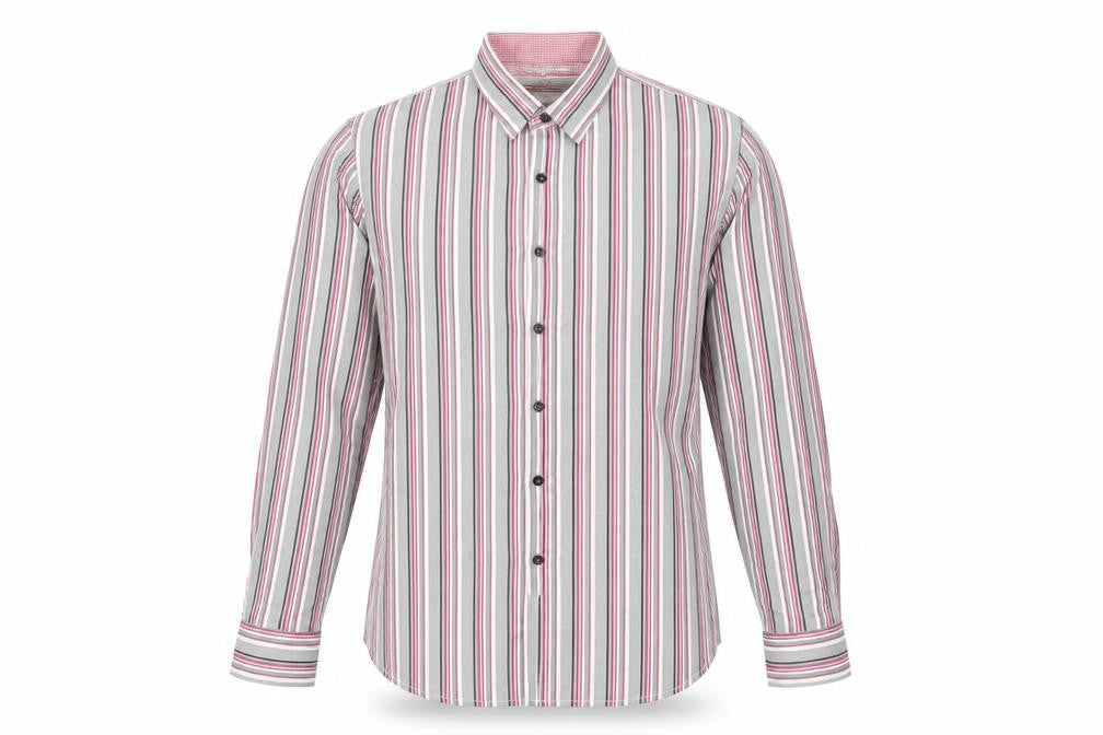 DV8 Men’s Grey Pink Striped Long Sleeve Cotton Button-Up Shirt Size L
