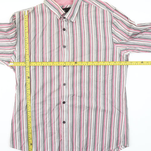 DV8 Men’s Grey Pink Striped Long Sleeve Cotton Button-Up Shirt Size L