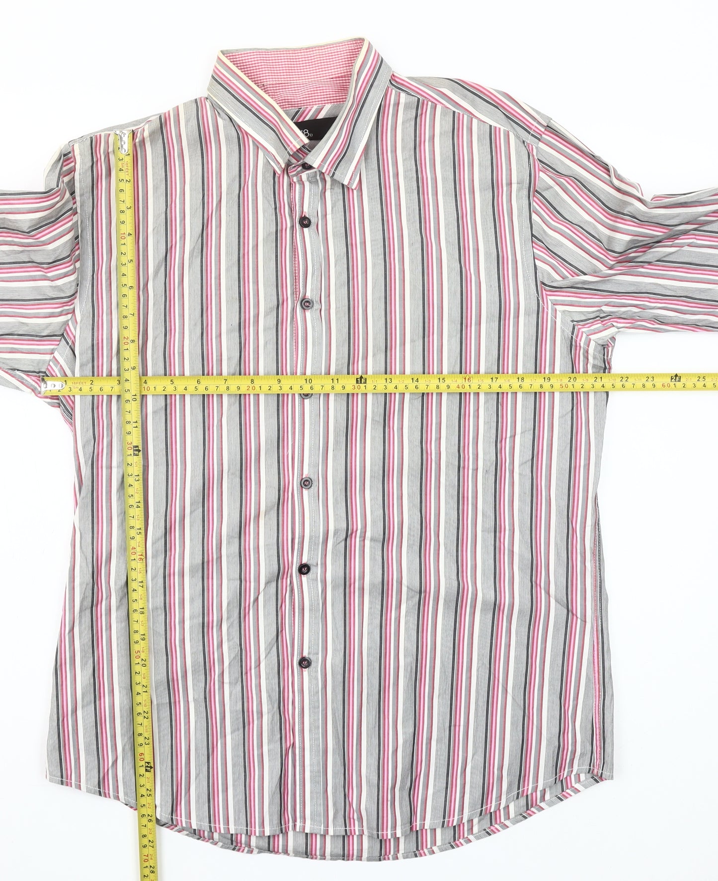 DV8 Men’s Grey Pink Striped Long Sleeve Cotton Button-Up Shirt Size L