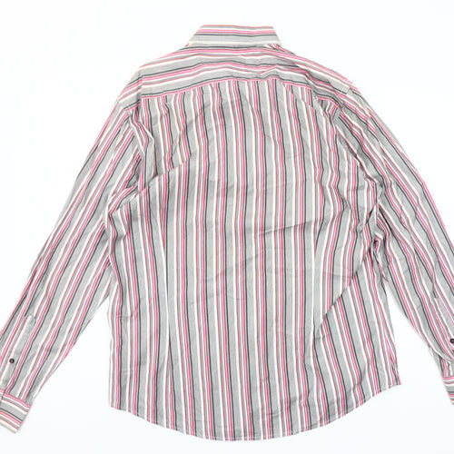 DV8 Men’s Grey Pink Striped Long Sleeve Cotton Button-Up Shirt Size L