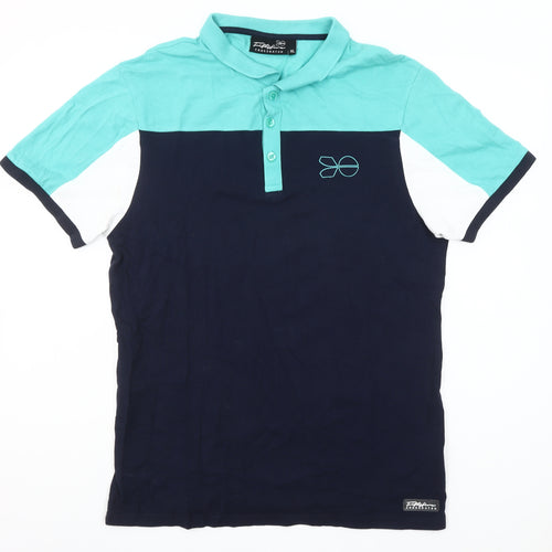 Crosshatch Mens XL Blue Colourblock Polo Shirt Short Sleeve Cotton