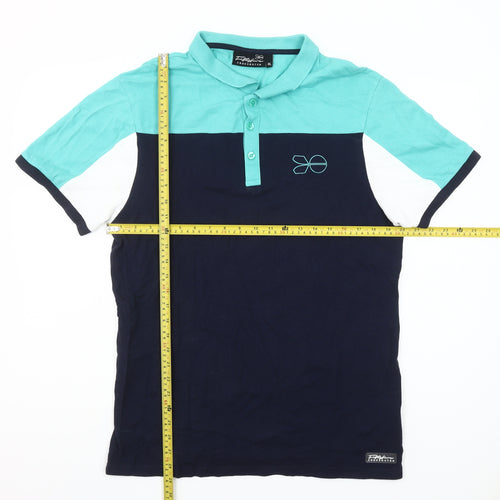 Crosshatch Mens XL Blue Colourblock Polo Shirt Short Sleeve Cotton