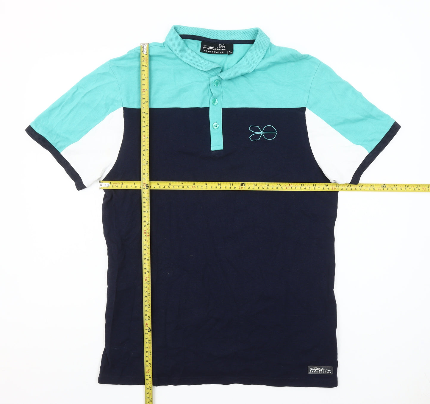 Crosshatch Mens XL Blue Colourblock Polo Shirt Short Sleeve Cotton