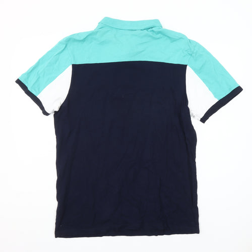 Crosshatch Mens XL Blue Colourblock Polo Shirt Short Sleeve Cotton