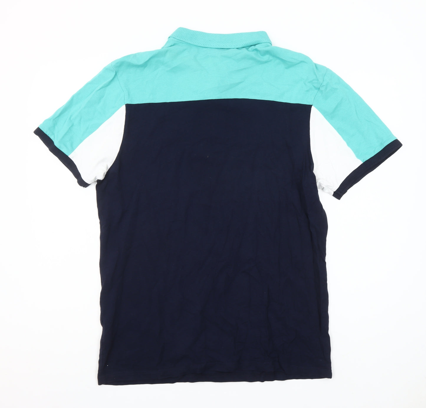 Crosshatch Mens XL Blue Colourblock Polo Shirt Short Sleeve Cotton