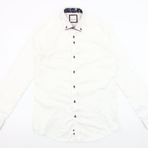 Marnelli Men's White Cotton Long Sleeve Formal Dress Shirt Size S