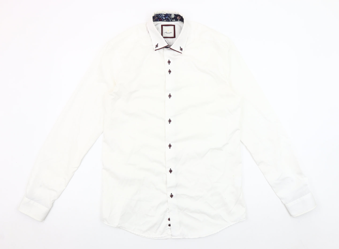 Marnelli Men's White Cotton Long Sleeve Formal Dress Shirt Size S