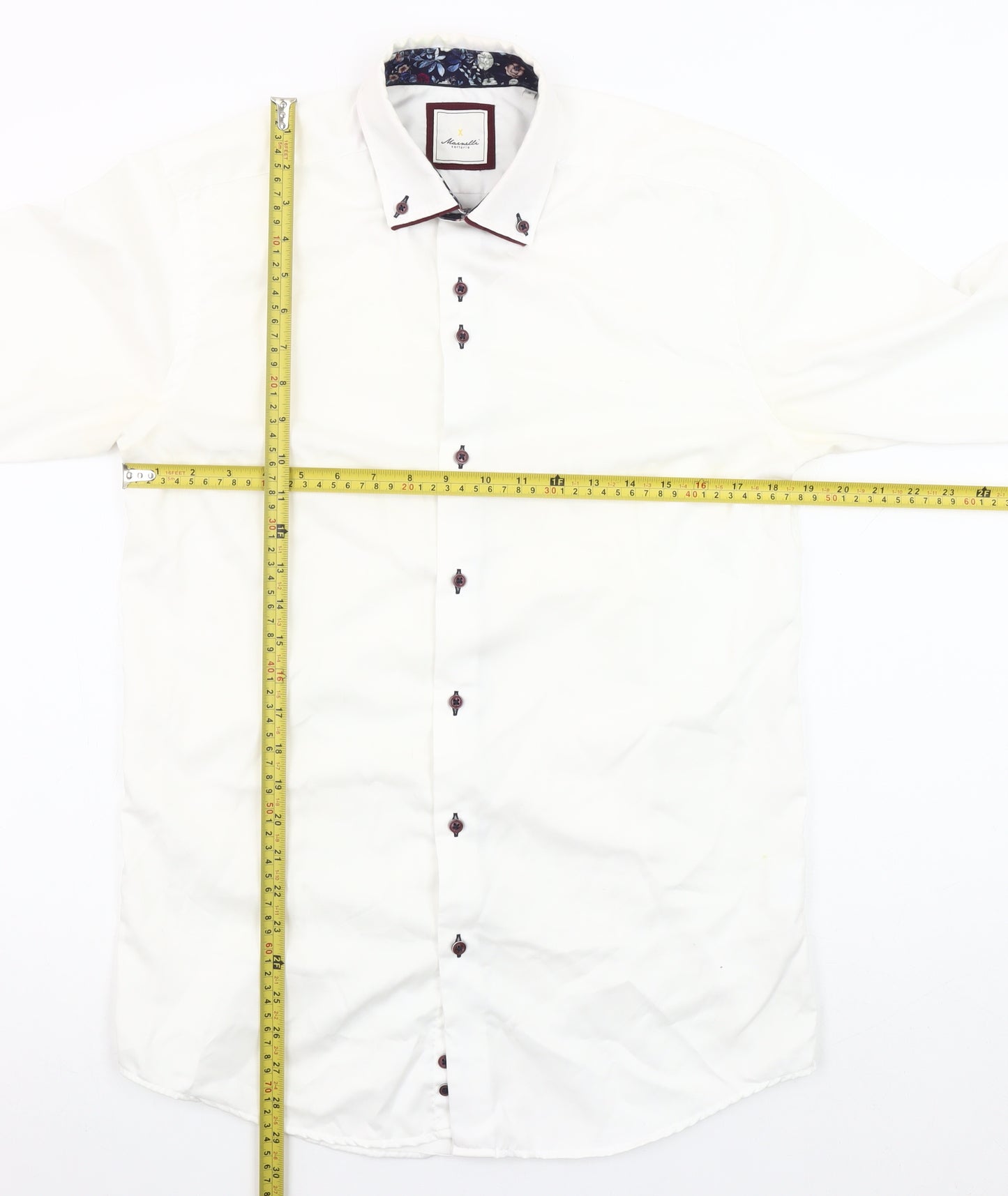 Marnelli Men's White Cotton Long Sleeve Formal Dress Shirt Size S
