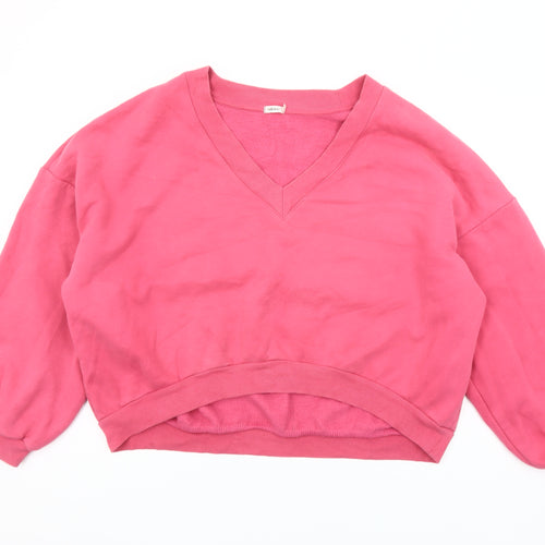 Gémo Womens Pink V-Neck Pullover Sweatshirt Size L Cotton Blend
