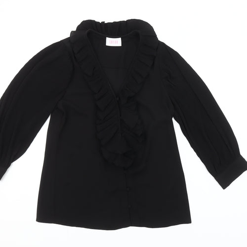 Savida Women's Black Ruffle Long Sleeve Blouse Size 2XS