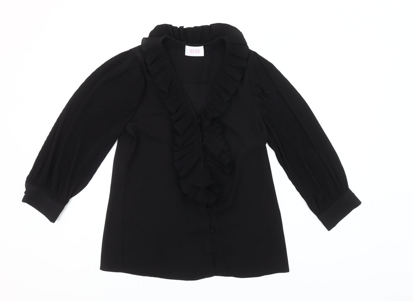Savida Women's Black Ruffle Long Sleeve Blouse Size 2XS