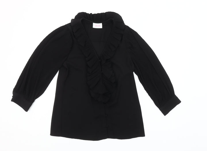 Savida Women's Black Ruffle Long Sleeve Blouse Size 2XS
