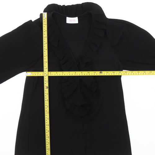 Savida Women's Black Ruffle Long Sleeve Blouse Size 2XS