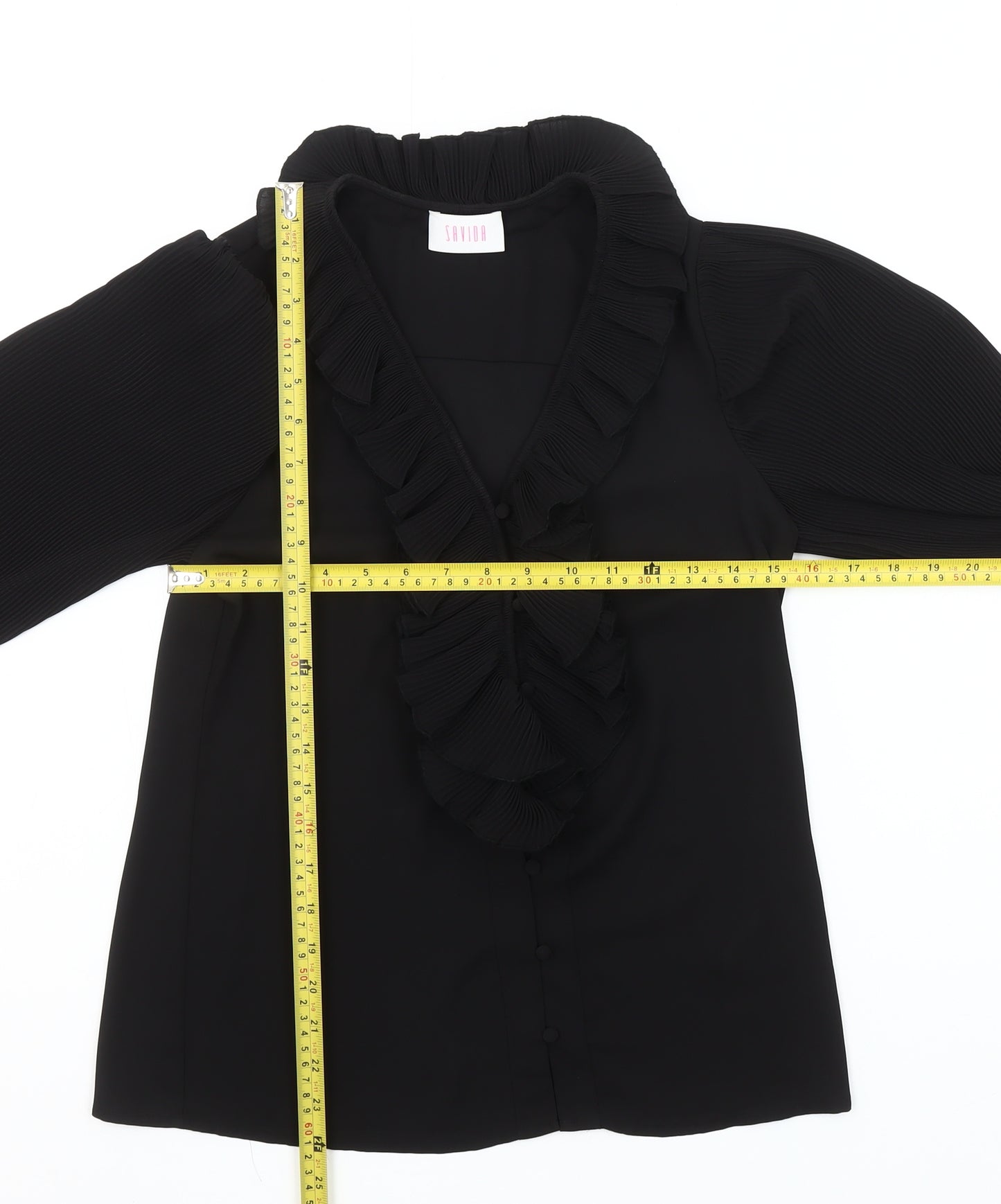 Savida Women's Black Ruffle Long Sleeve Blouse Size 2XS