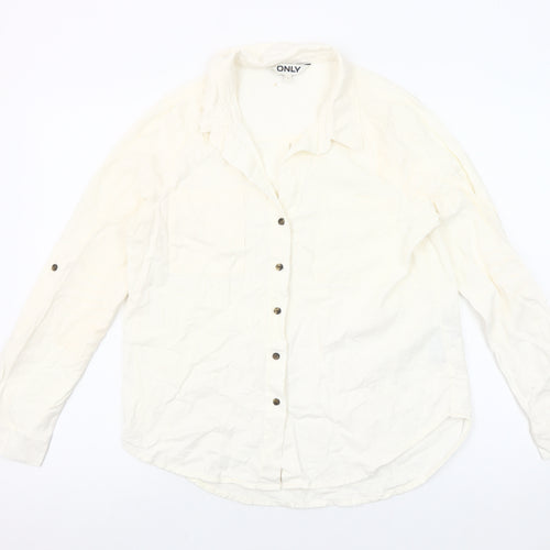 ONLY Women's Ivory Linen Blend Button-Up Shirt Size S