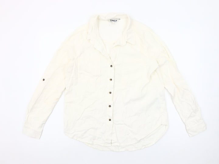 ONLY Women's Ivory Linen Blend Button-Up Shirt Size S