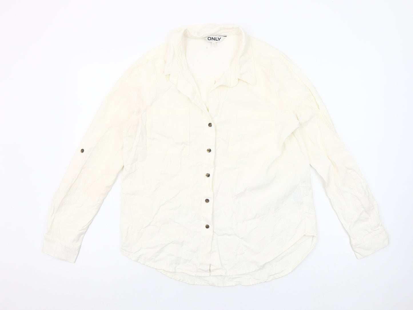 ONLY Women's Ivory Linen Blend Button-Up Shirt Size S