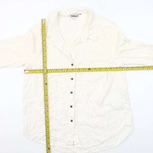 ONLY Women's Ivory Linen Blend Button-Up Shirt Size S
