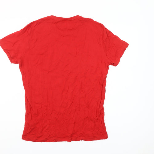 Tommy Jeans Men's Red Cotton Logo Crew Neck T-Shirt Size L