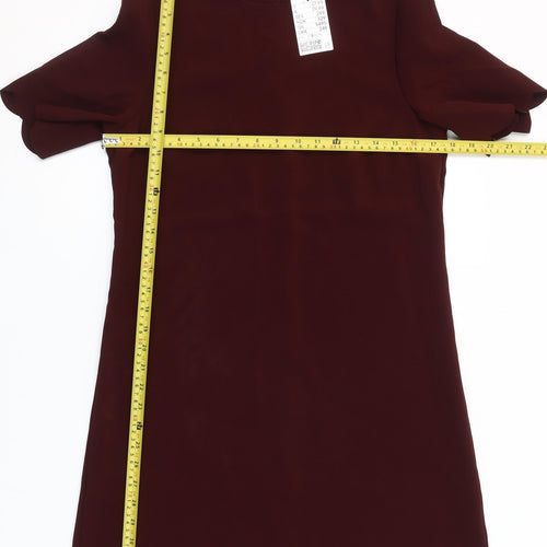H&M Women Red Shift Dress Size 10 Short Sleeve Scallop Hem Workwear