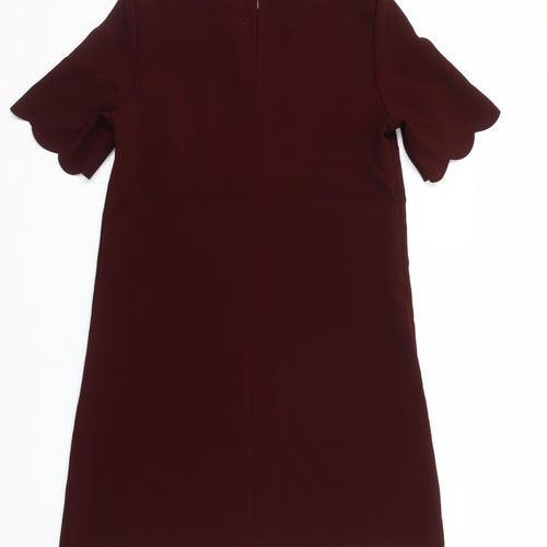 H&M Women Red Shift Dress Size 10 Short Sleeve Scallop Hem Workwear