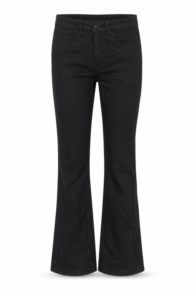 Front view of Noisy May Women's Black Flared Coated Trousers, size S