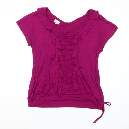 Kaliko Womens Purple Ruffle Tunic Blouse Size 16 Short Sleeve