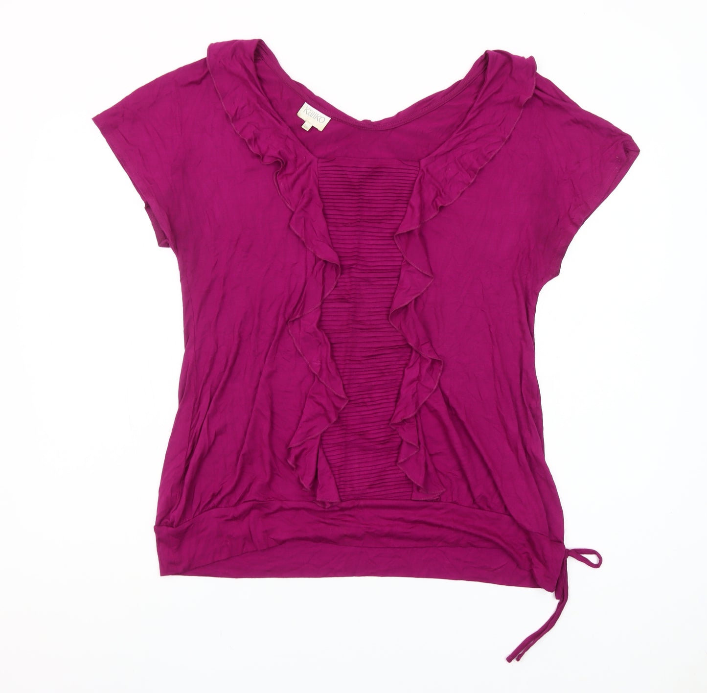 Kaliko Womens Purple Ruffle Tunic Blouse Size 16 Short Sleeve