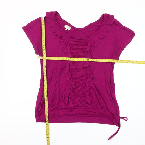 Kaliko Womens Purple Ruffle Tunic Blouse Size 16 Short Sleeve