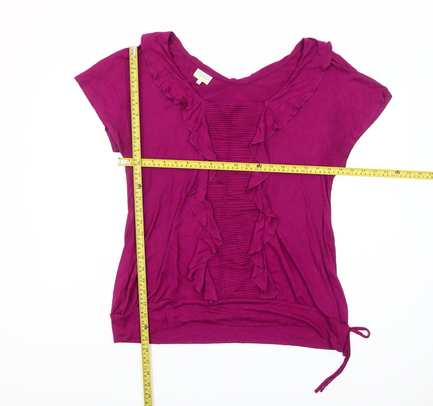 Kaliko Womens Purple Ruffle Tunic Blouse Size 16 Short Sleeve