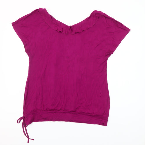 Kaliko Womens Purple Ruffle Tunic Blouse Size 16 Short Sleeve