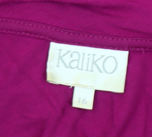 Kaliko Womens Purple Ruffle Tunic Blouse Size 16 Short Sleeve