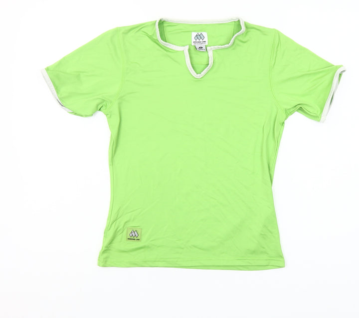 Missing Link Women's Green V-Neck Short Sleeve Slim Fit T-Shirt Size 8