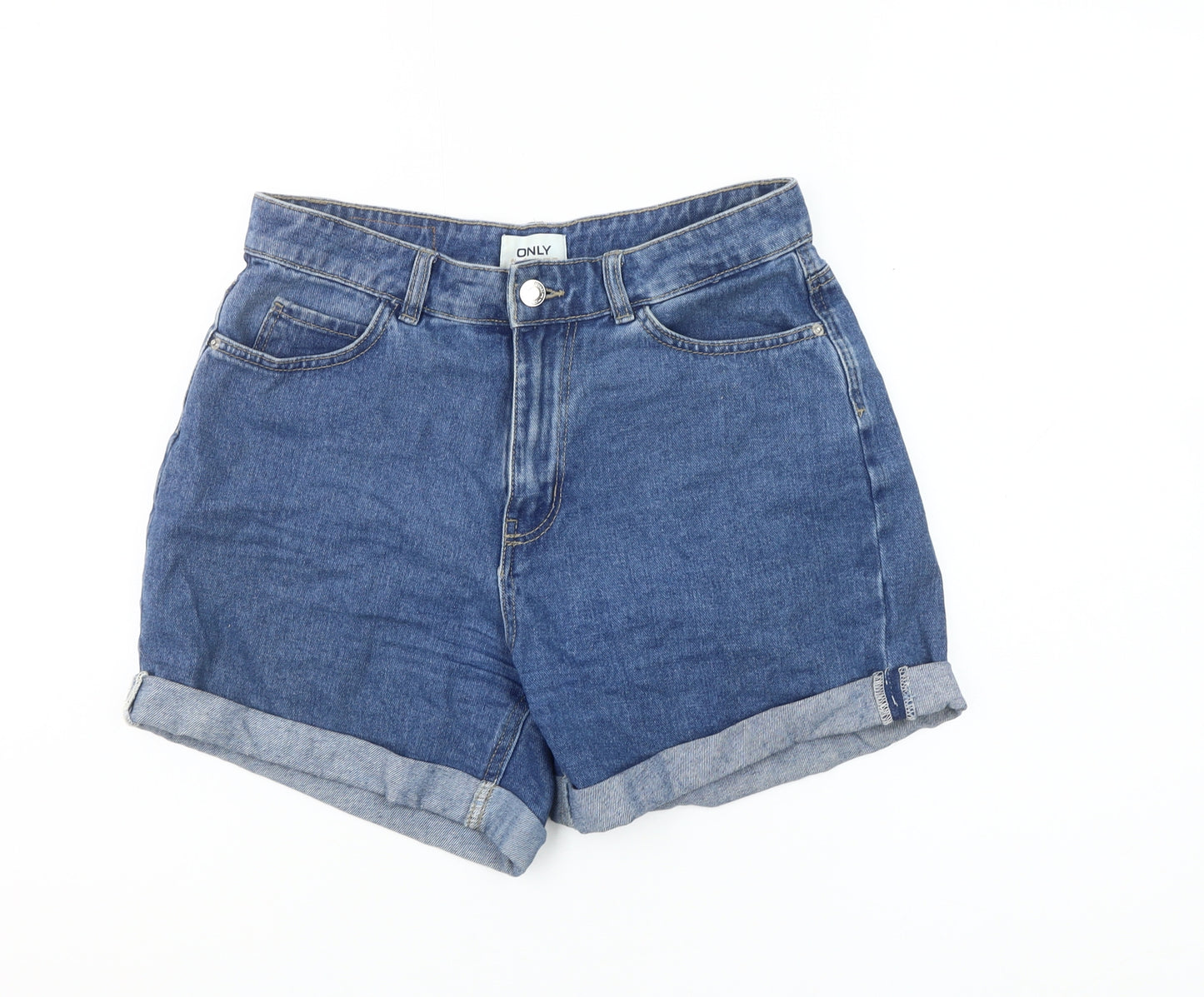 ONLY Women's Blue Denim High-Rise Mom Shorts XS