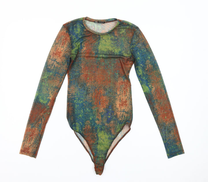 Zara Women's Multicoloured Abstract Mesh Long Sleeve Bodysuit Size S