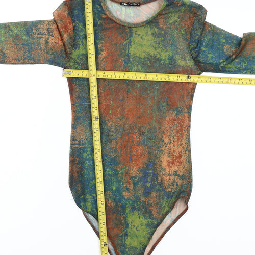 Zara Women's Multicoloured Abstract Mesh Long Sleeve Bodysuit Size S
