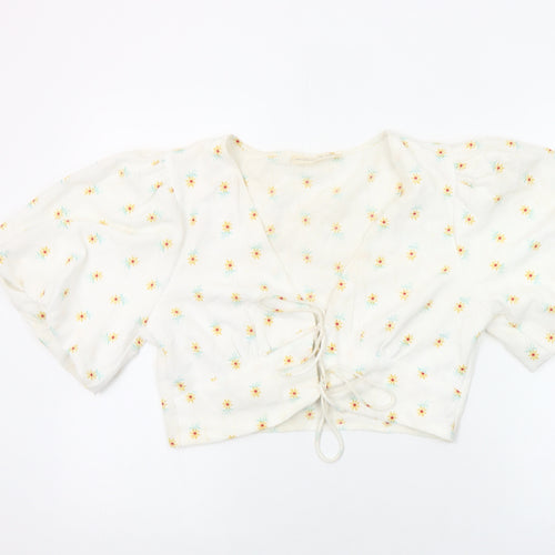Sisters of the Tribe Women’s Ivory Floral Cropped V-Neck Blouse Size 14