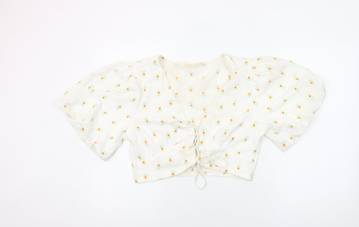 Sisters of the Tribe Women’s Ivory Floral Cropped V-Neck Blouse Size 14