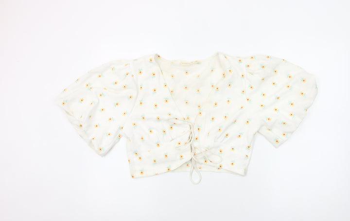 Sisters of the Tribe Women’s Ivory Floral Cropped V-Neck Blouse Size 14