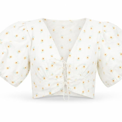 Sisters of the Tribe Women’s Ivory Floral Cropped V-Neck Blouse Size 14