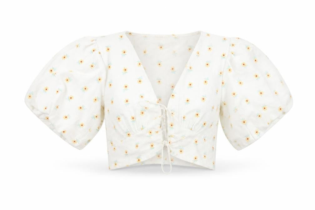 Sisters of the Tribe Women’s Ivory Floral Cropped V-Neck Blouse Size 14