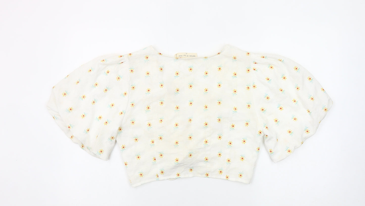 Sisters of the Tribe Women’s Ivory Floral Cropped V-Neck Blouse Size 14