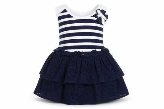 Max Studio Girls Blue Striped Lace Bow Skater Dress 5-6 Years