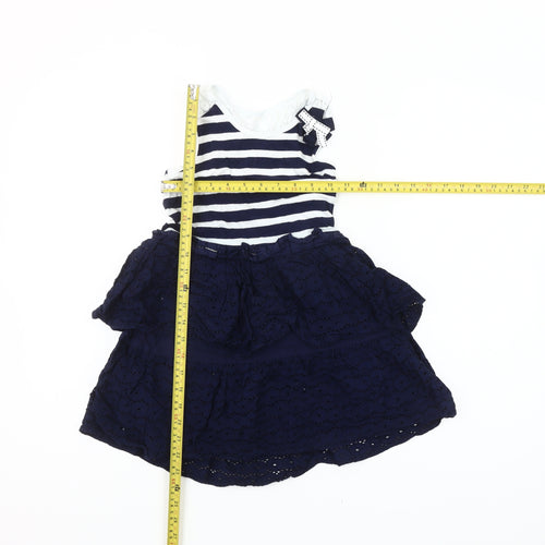 Max Studio Girls Blue Striped Lace Bow Skater Dress 5-6 Years