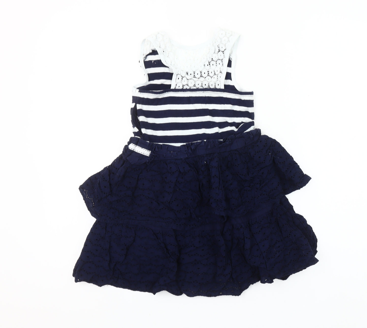 Max Studio Girls Blue Striped Lace Bow Skater Dress 5-6 Years