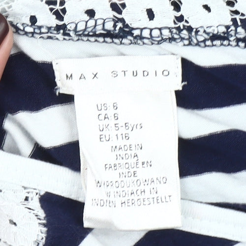 Max Studio Girls Blue Striped Lace Bow Skater Dress 5-6 Years