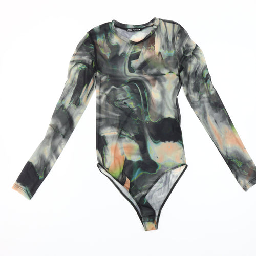 Zara Womens Multicoloured Long Sleeve Mesh Bodysuit Size S UK 8
