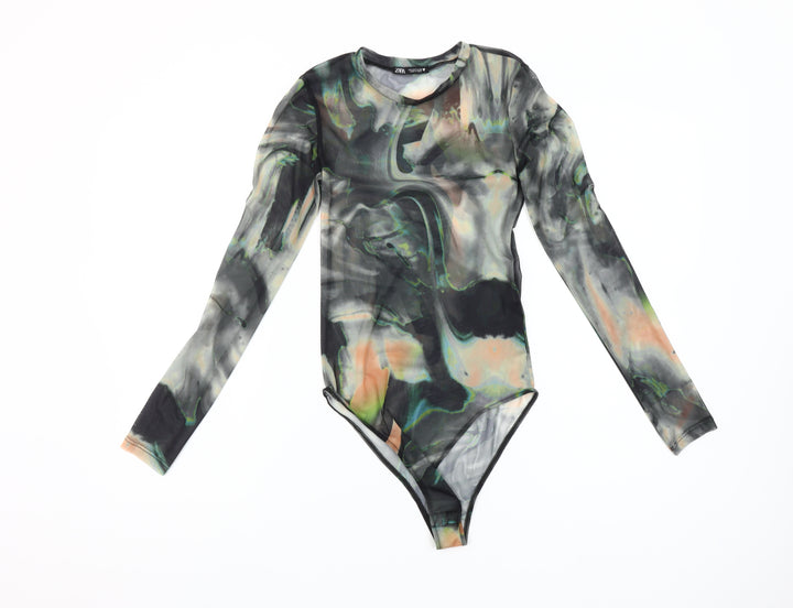 Zara Womens Multicoloured Long Sleeve Mesh Bodysuit Size S UK 8