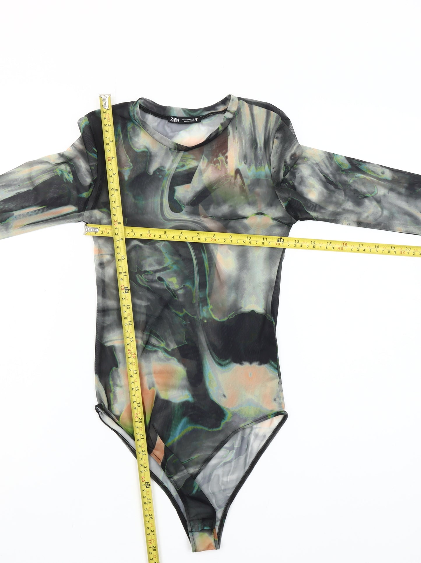 Zara Womens Multicoloured Long Sleeve Mesh Bodysuit Size S UK 8