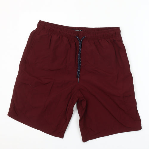 Dunnes Men Burgundy Cargo Shorts Medium Elastic Waist Drawstring Casual